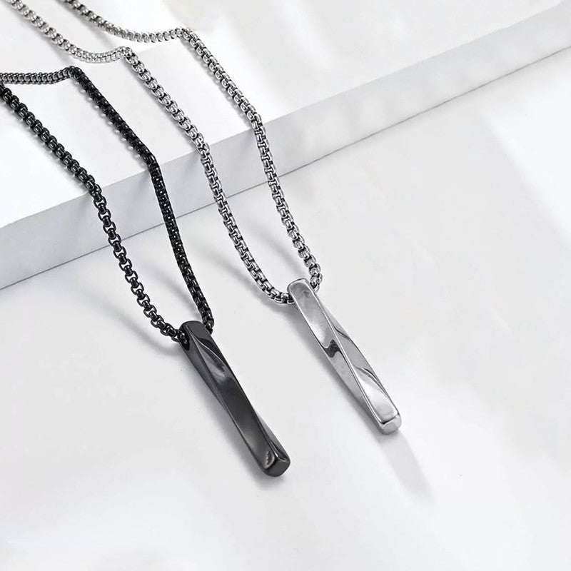 Jewels Galaxy Black Silver Plated Stainless Steel Anti Tarnish Twisted Bar Shaped Pendant