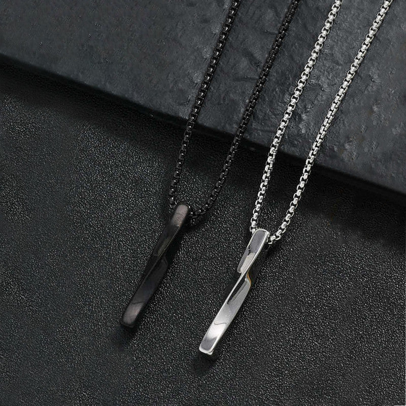 Jewels Galaxy Black Silver Plated Stainless Steel Anti Tarnish Twisted Bar Shaped Pendant