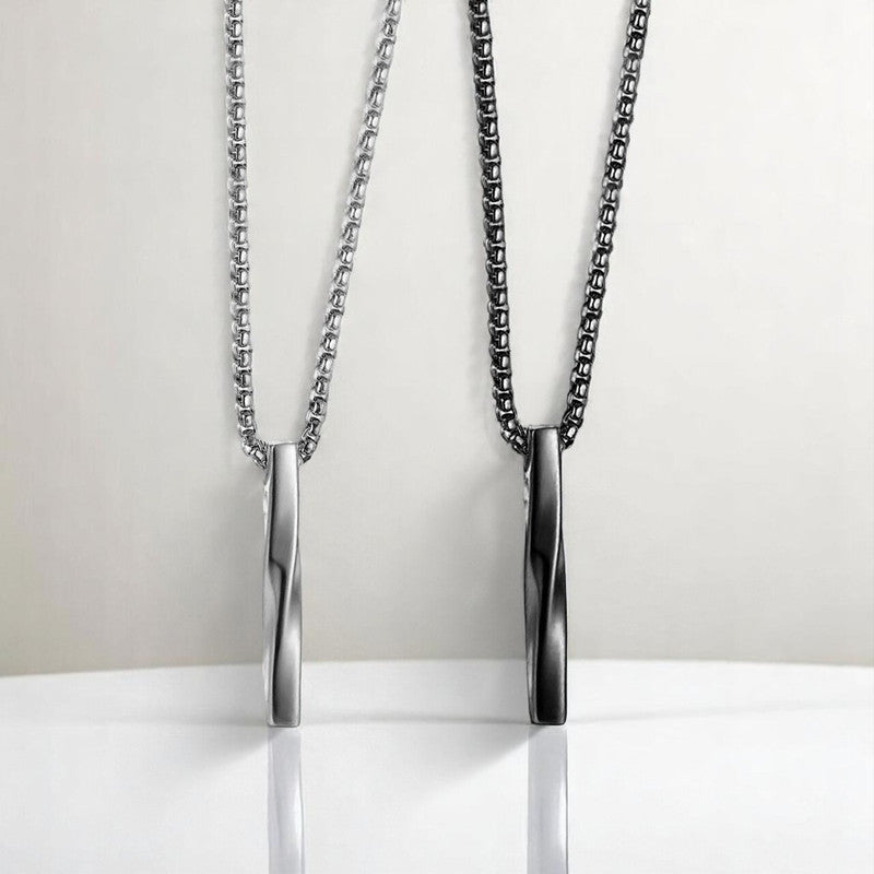 Jewels Galaxy Black Silver Plated Stainless Steel Anti Tarnish Twisted Bar Shaped Pendant
