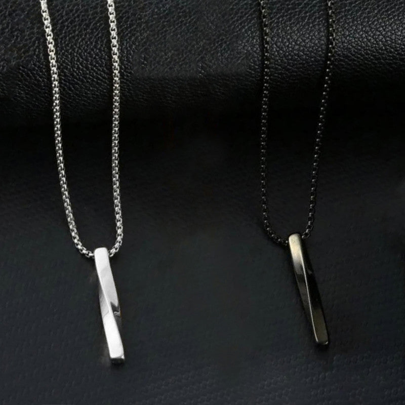 Jewels Galaxy Black Silver Plated Stainless Steel Anti Tarnish Twisted Bar Shaped Pendant