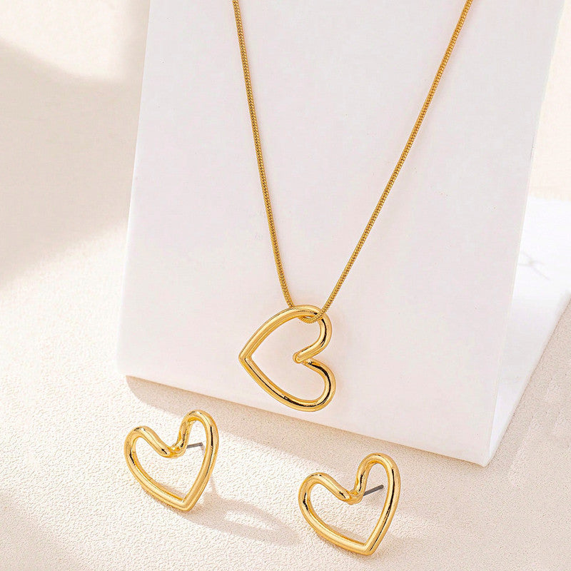 Jewels Galaxy Gold Plated Anti Tarnish Heart Themed Pendant Set