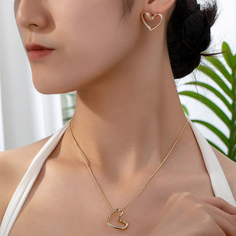 Jewels Galaxy Gold Plated Anti Tarnish Heart Themed Pendant Set