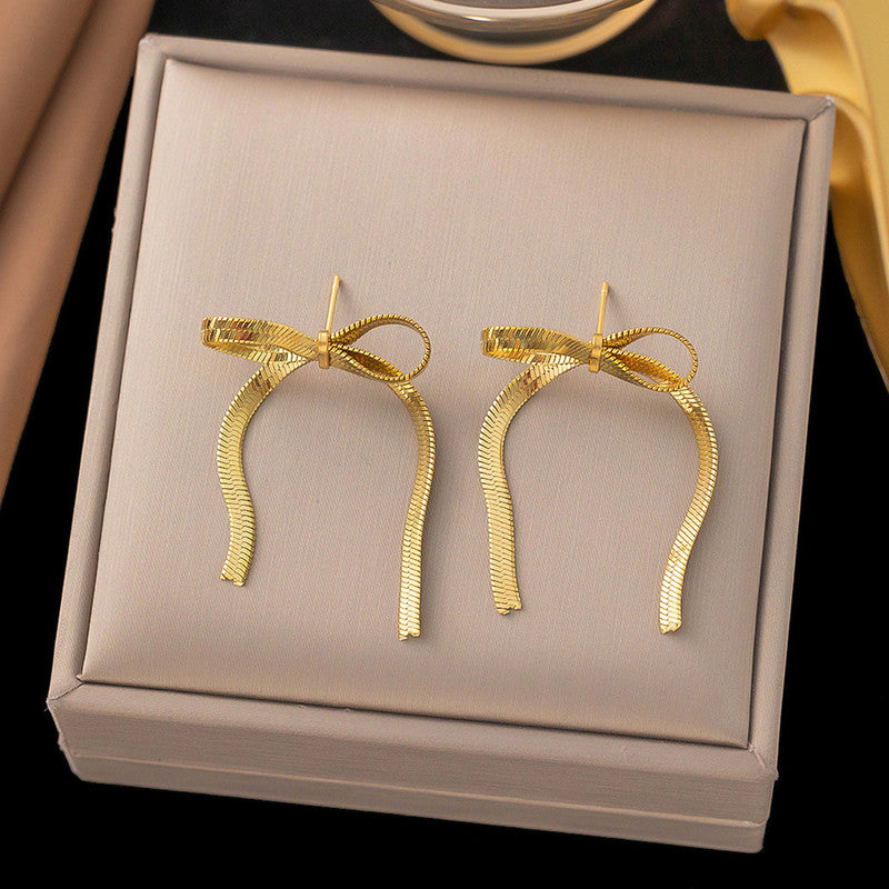 Jewels Galaxy Gold Plated Anti Tarnish Bow Themed Drop Earrings