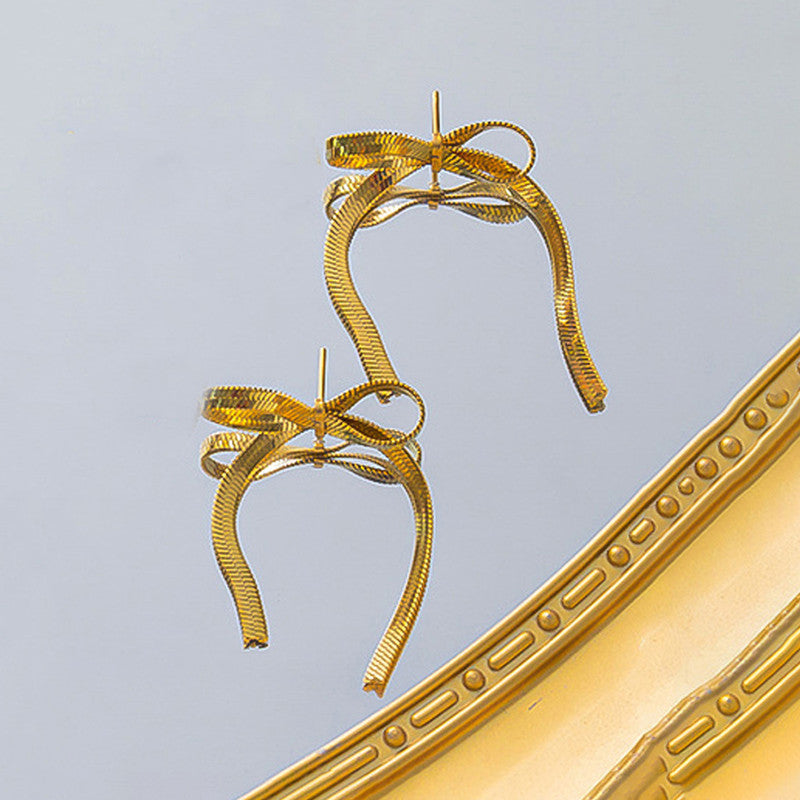 Jewels Galaxy Gold Plated Anti Tarnish Bow Themed Drop Earrings