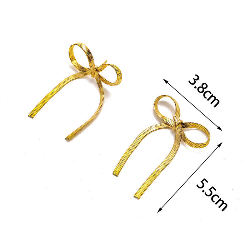 Jewels Galaxy Gold Plated Anti Tarnish Bow Themed Drop Earrings