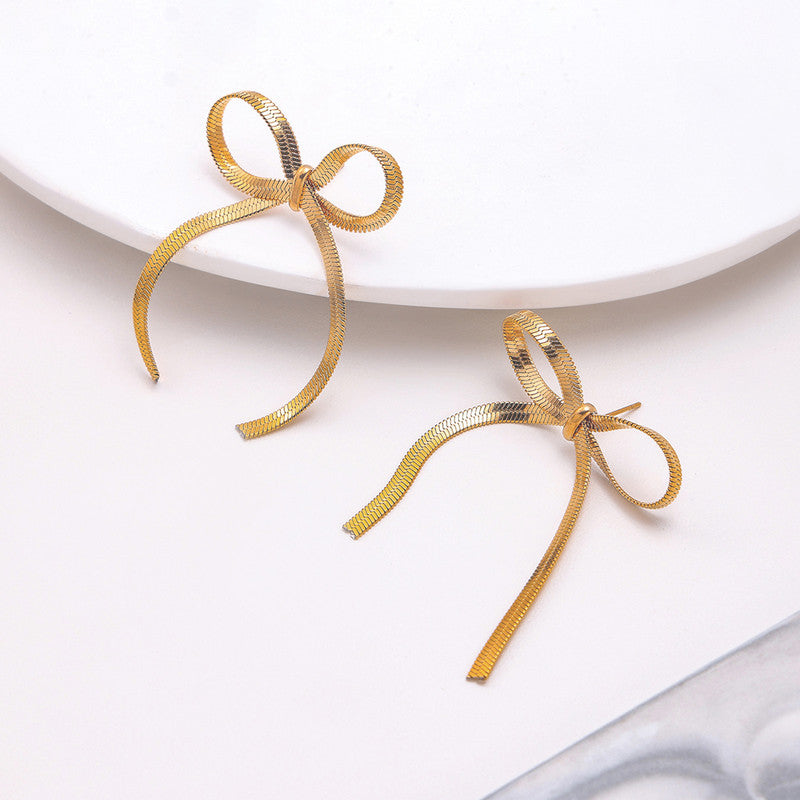 Jewels Galaxy Gold Plated Anti Tarnish Bow Themed Drop Earrings