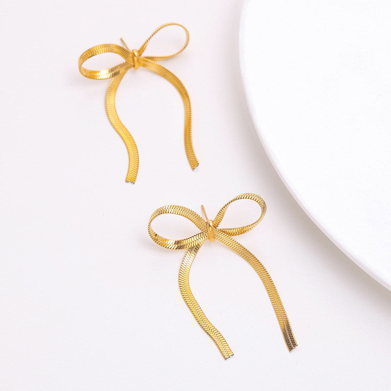 Jewels Galaxy Gold Plated Anti Tarnish Bow Themed Drop Earrings