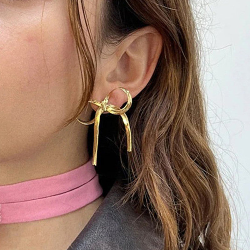 Jewels Galaxy Gold Plated Anti Tarnish Bow Themed Drop Earrings