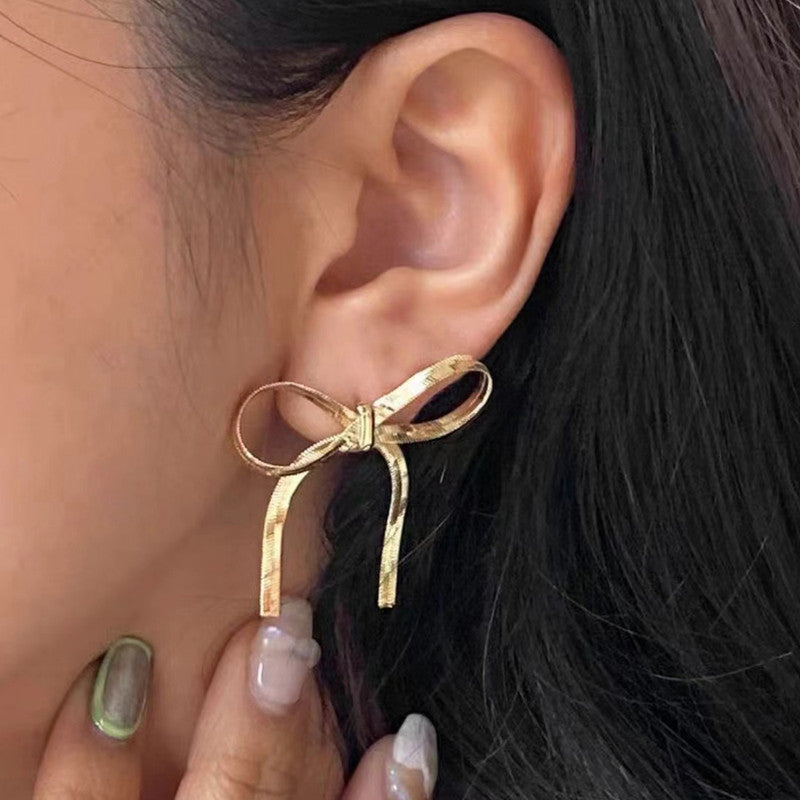 Jewels Galaxy Gold Plated Anti Tarnish Bow Themed Drop Earrings
