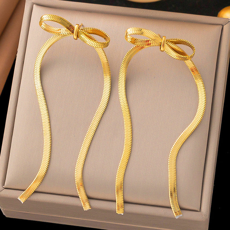 Jewels Galaxy Gold Plated Anti Tarnish Bow Themed Drop Earrings