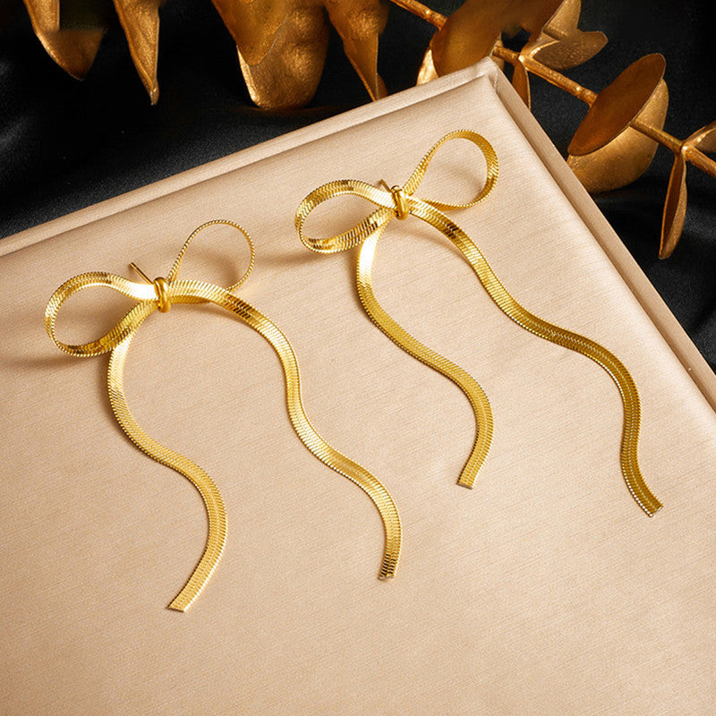 Jewels Galaxy Gold Plated Anti Tarnish Bow Themed Drop Earrings