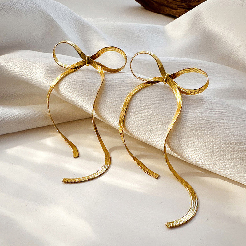 Jewels Galaxy Gold Plated Anti Tarnish Bow Themed Drop Earrings