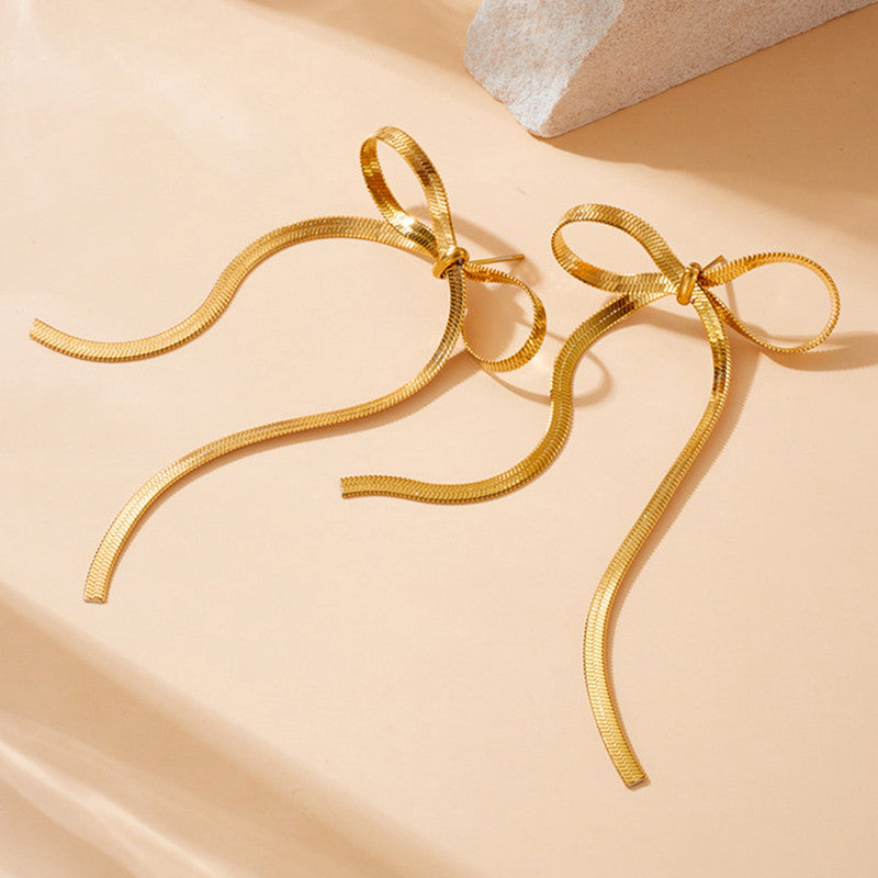 Jewels Galaxy Gold Plated Anti Tarnish Bow Themed Drop Earrings