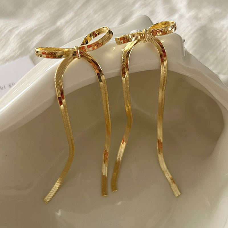 Jewels Galaxy Gold Plated Anti Tarnish Bow Themed Drop Earrings