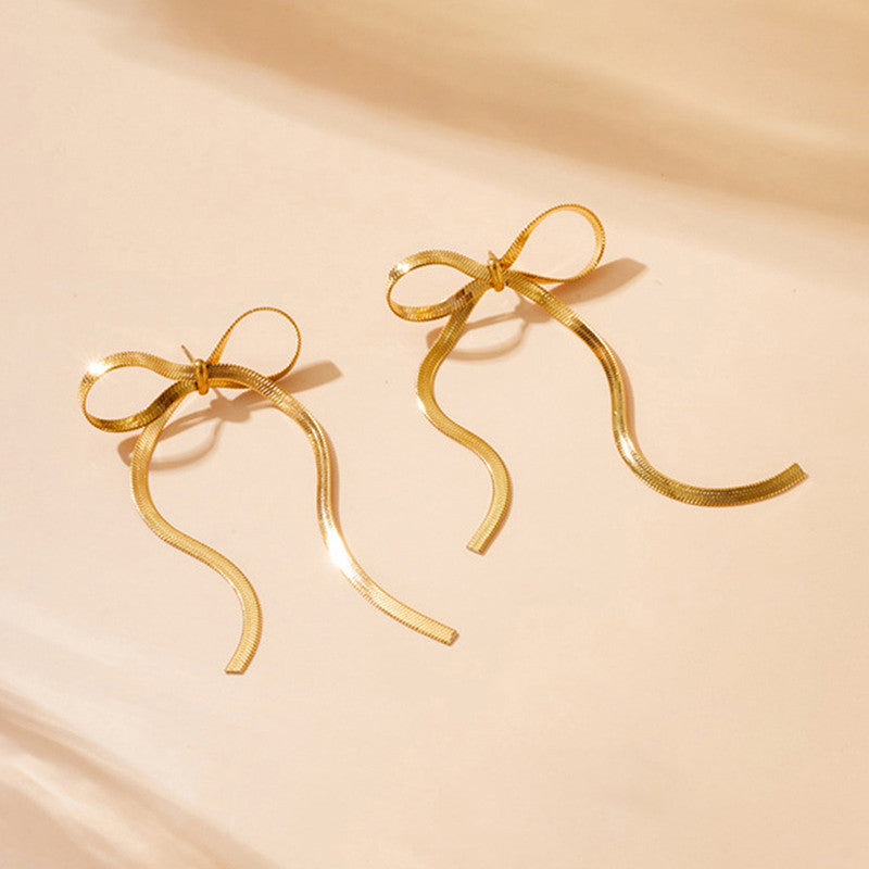 Jewels Galaxy Gold Plated Anti Tarnish Bow Themed Drop Earrings