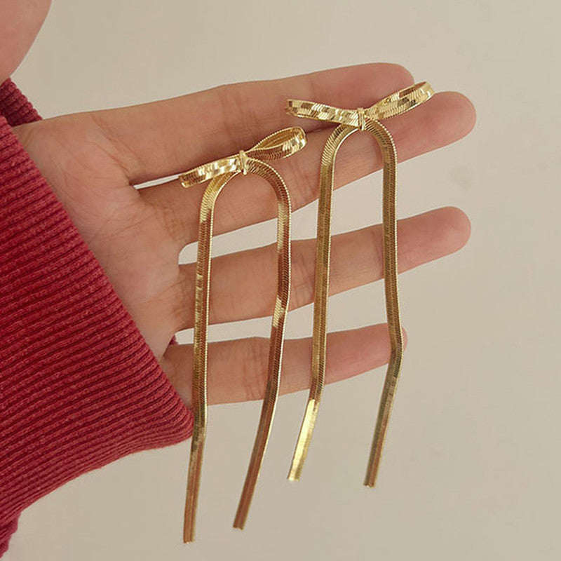 Jewels Galaxy Gold Plated Anti Tarnish Bow Themed Drop Earrings