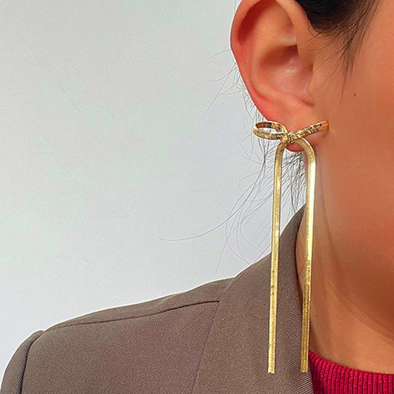 Jewels Galaxy Gold Plated Anti Tarnish Bow Themed Drop Earrings