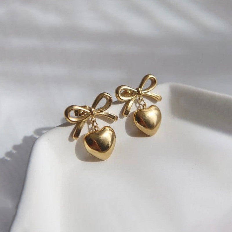 Jewels Galaxy Gold Plated Anti Tarnish Bow-Heart Themed Earrings