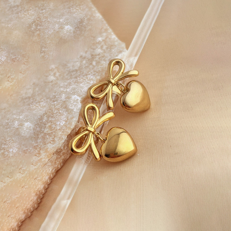 Jewels Galaxy Gold Plated Anti Tarnish Bow-Heart Themed Earrings