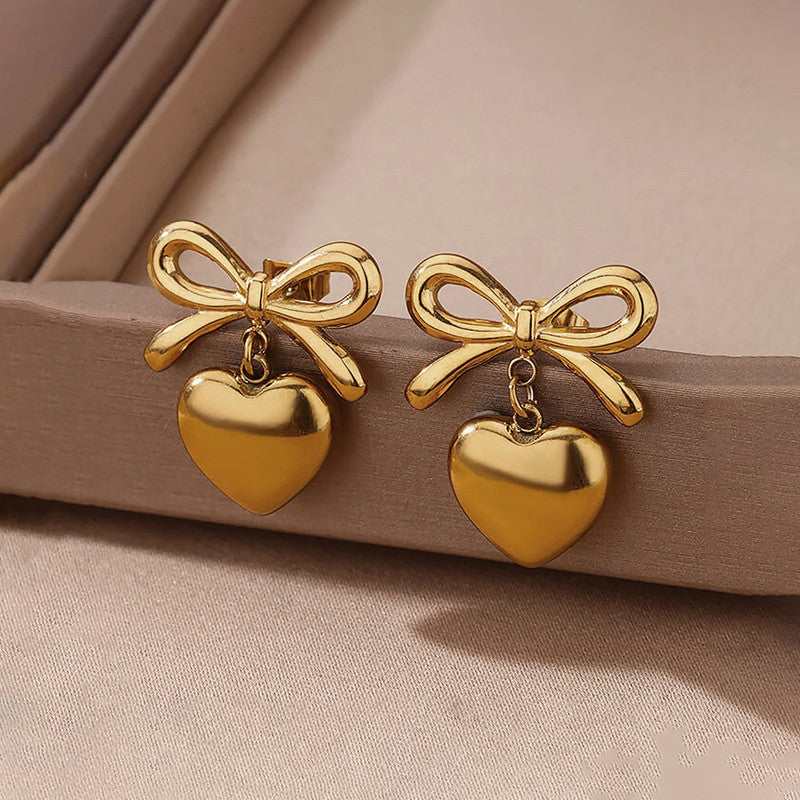 Jewels Galaxy Gold Plated Anti Tarnish Bow-Heart Themed Earrings