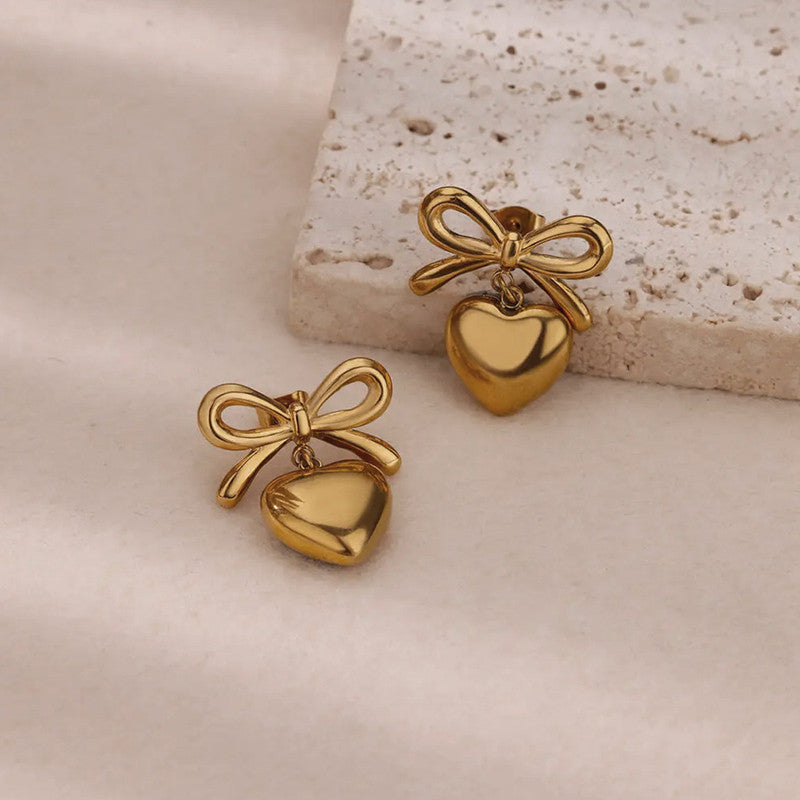 Jewels Galaxy Gold Plated Anti Tarnish Bow-Heart Themed Earrings