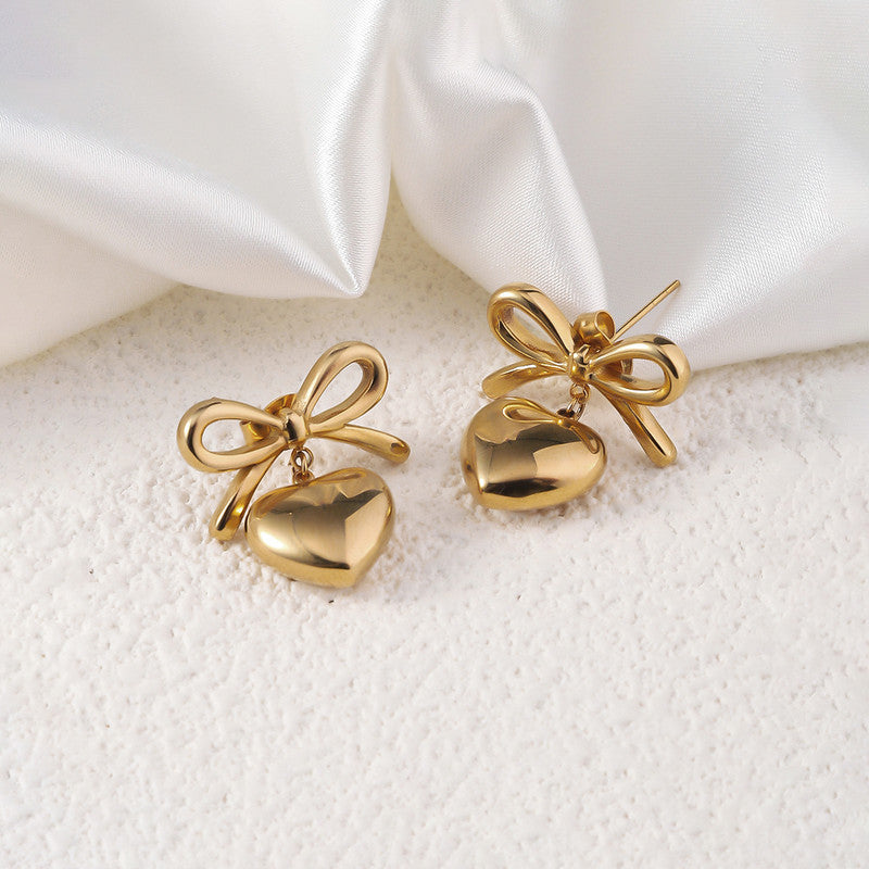 Jewels Galaxy Gold Plated Anti Tarnish Bow-Heart Themed Earrings
