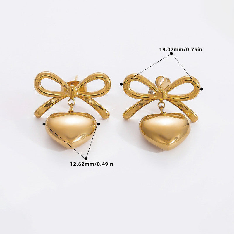 Jewels Galaxy Gold Plated Anti Tarnish Bow-Heart Themed Earrings