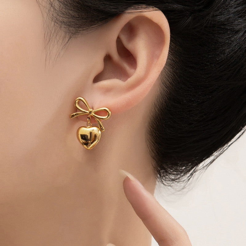 Jewels Galaxy Gold Plated Anti Tarnish Bow-Heart Themed Earrings