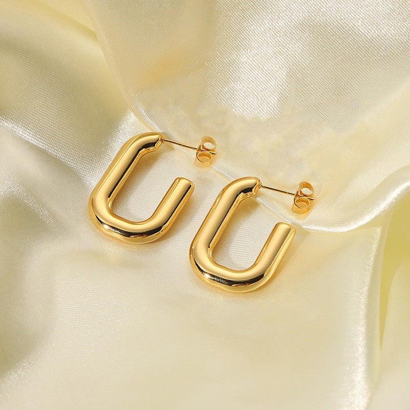 Jewels Galaxy Gold Plated Anti Tarnish Geometrical Statement Hoop Earrings