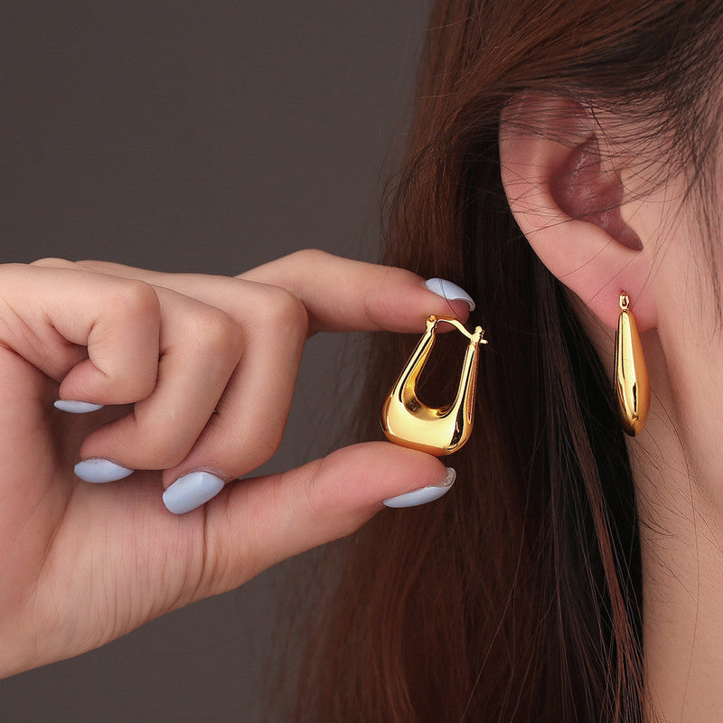 Jewels Galaxy Gold Plated Anti Tarnish Chunky Geometric Statement Hoop Earrings