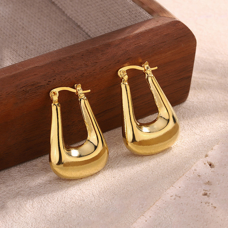 Jewels Galaxy Gold Plated Anti Tarnish Chunky Geometric Statement Hoop Earrings