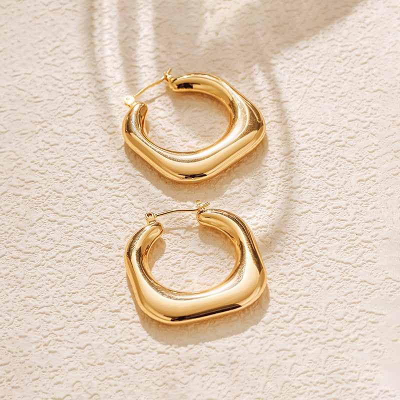 Jewels Galaxy Gold Plated Anti Tarnish Chunky Geometric Statement Hoop Earrings