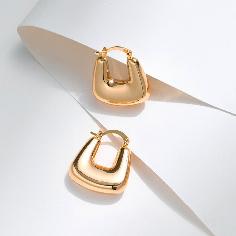 Jewels Galaxy Gold Plated Anti Tarnish Chunky Geometric Statement Hoop Earrings