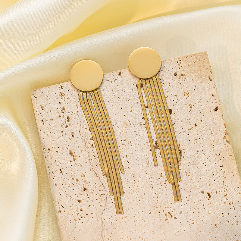 Jewels Galaxy Gold Plated Stainless Steel Anti Tarnish Geometric Statement Tassel Earrings