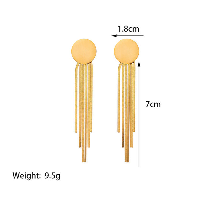Jewels Galaxy Gold Plated Stainless Steel Anti Tarnish Geometric Statement Tassel Earrings