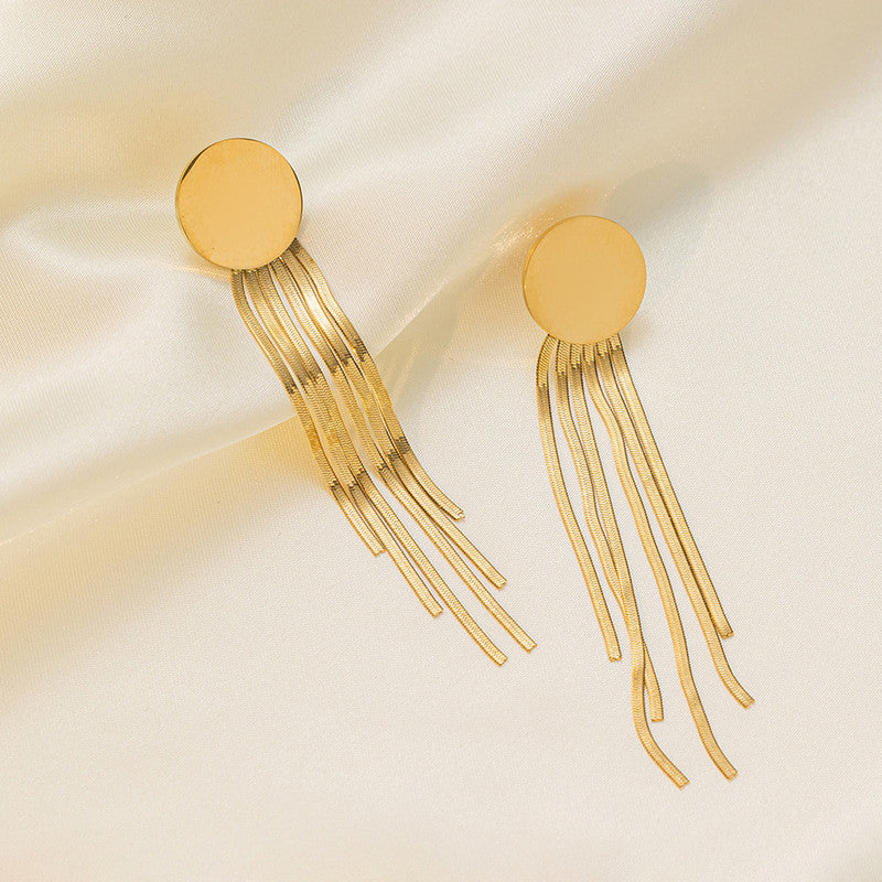 Jewels Galaxy Gold Plated Stainless Steel Anti Tarnish Geometric Statement Tassel Earrings