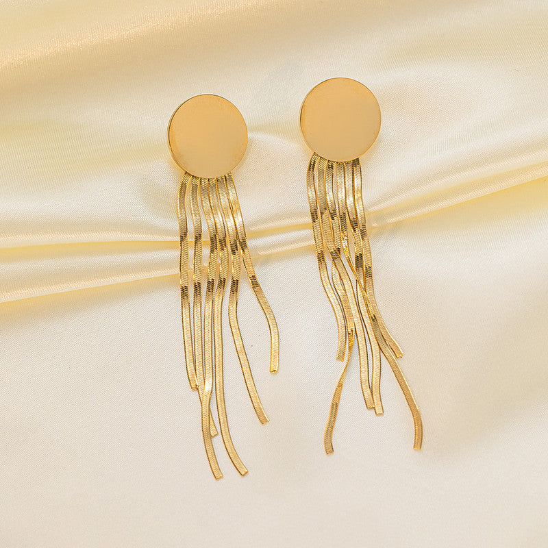 Jewels Galaxy Gold Plated Stainless Steel Anti Tarnish Geometric Statement Tassel Earrings