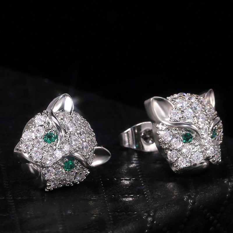 Jewels Galaxy Silver Plated Green Eyed Contemporary Earrings