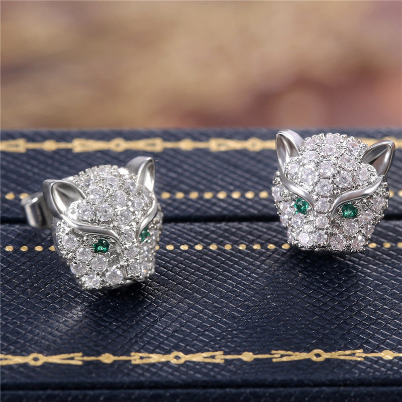 Jewels Galaxy Silver Plated Green Eyed Contemporary Earrings