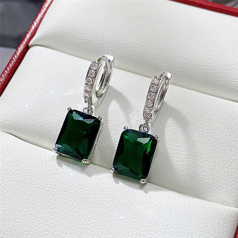 Jewels Galaxy Silver Plated Rectangular American Diamond Studded Crushed Ice Cut Drop Earrings
