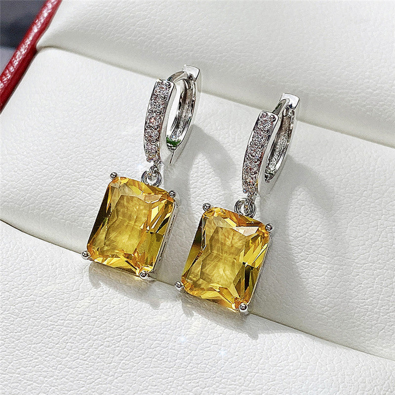 Jewels Galaxy Silver Plated Rectangular American Diamond Studded Crushed Ice Cut Drop Earrings
