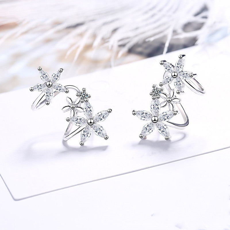 Jewels Galaxy American Diamond Studded Triple Star Shaped Earcuffs Style Stud Earrings