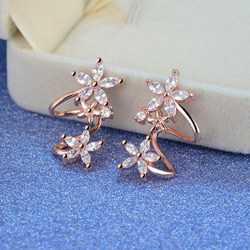 Jewels Galaxy American Diamond Studded Triple Star Shaped Earcuffs Style Stud Earrings