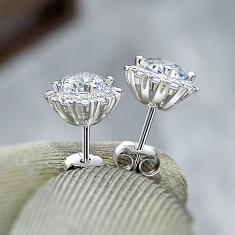 Jewels Galaxy Silver Plated American Diamond Studded Round Shape Stud Earrings