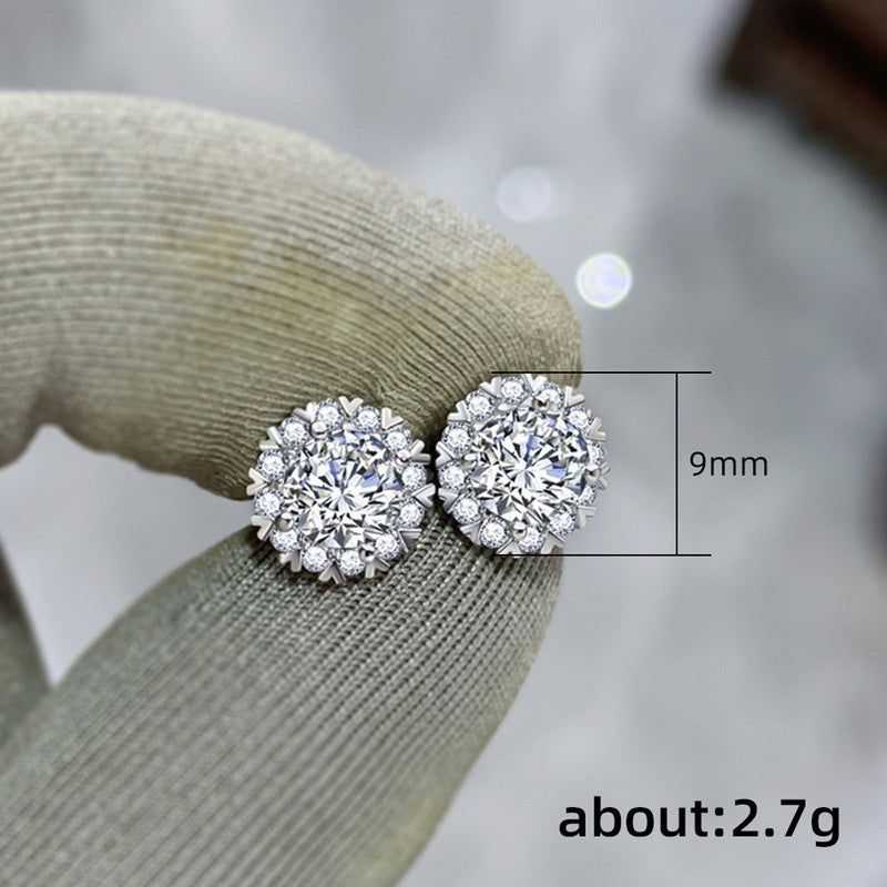 Jewels Galaxy Silver Plated American Diamond Studded Round Shape Stud Earrings