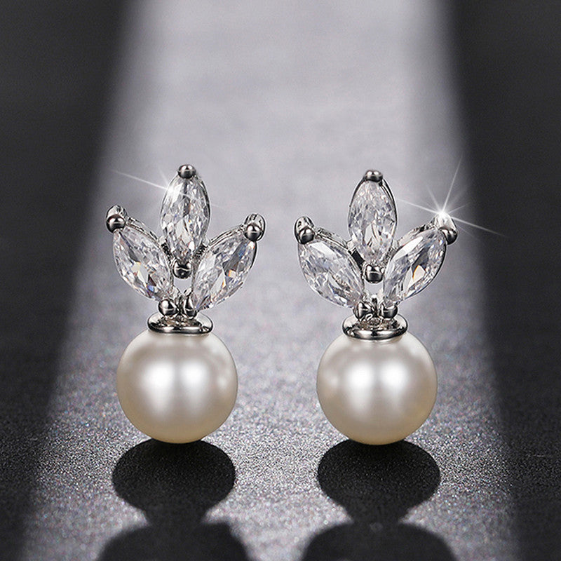 Jewels Galaxy American Diamond Studded Pearl Drop Korean Earrings