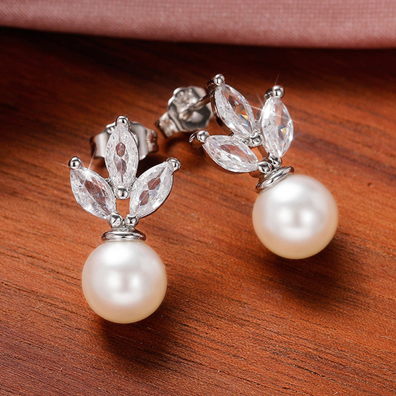 Jewels Galaxy American Diamond Studded Pearl Drop Korean Earrings