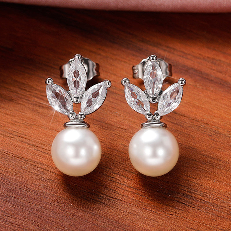 Jewels Galaxy American Diamond Studded Pearl Drop Korean Earrings