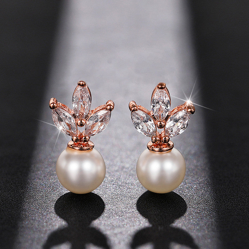 Jewels Galaxy American Diamond Studded Pearl Drop Korean Earrings