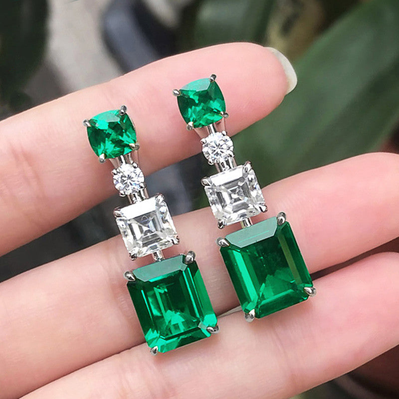 Jewels Galaxy Silver Plated American Diamond Studded Geometrical Crushed Ice Cut Drop Earrings